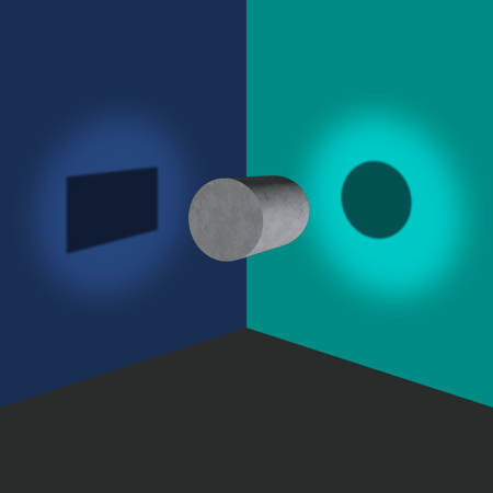 Levitating cylinder casting two distinct shadows